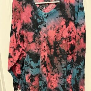 Torrid Pink and Blue Long Sleeve Buttoned Blouse/Sweater